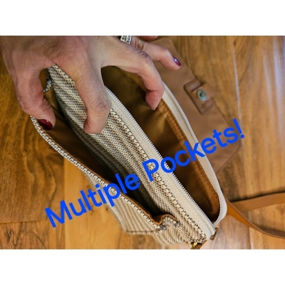 Fossil Textile n Cowhide soft leather crossbody. Beige. Boho. Hippie. Romantic. - Picture 8 of 13